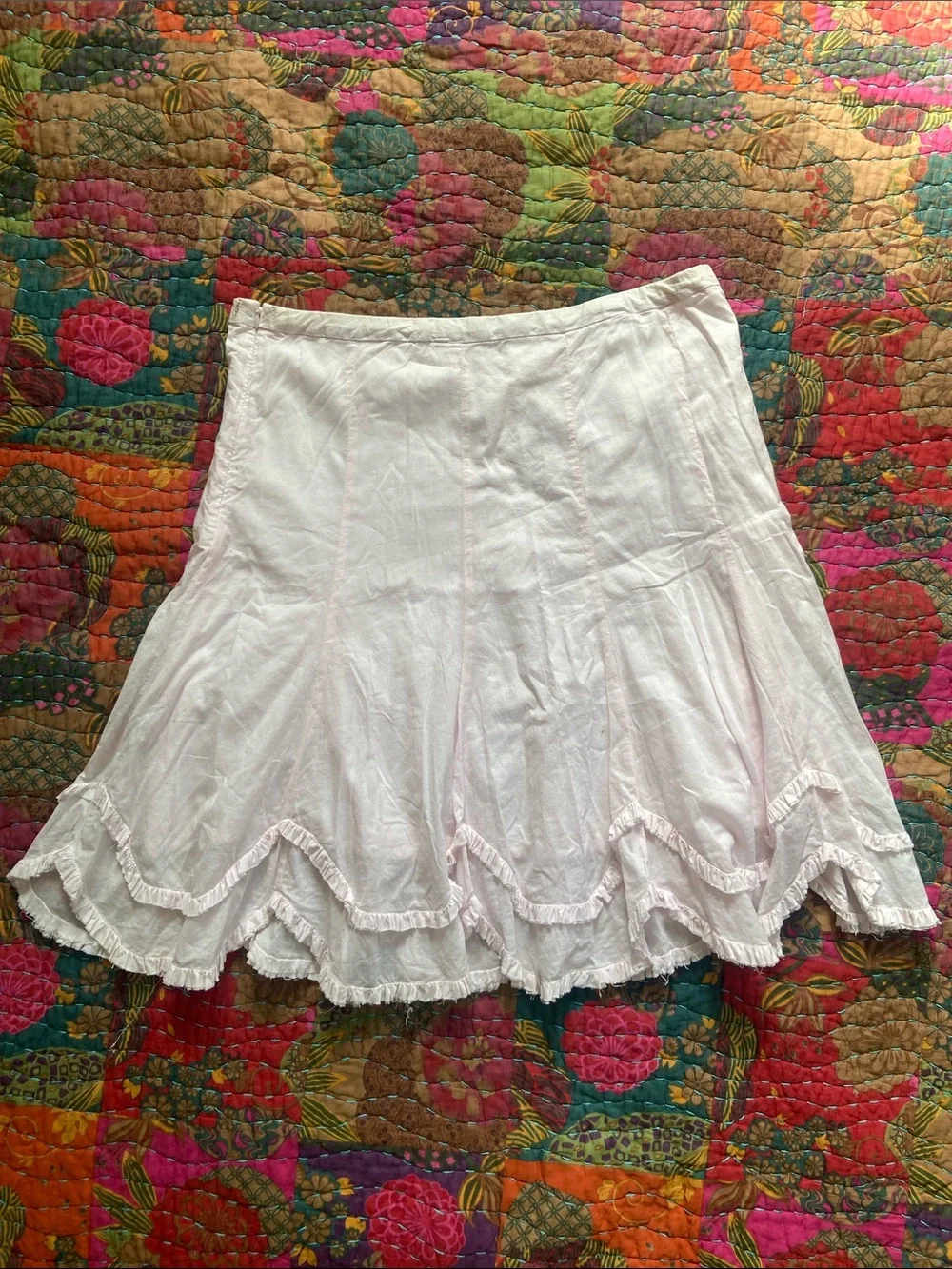 Vintage Y2K Old Navy Pale Pink Ruffle Hem Cotton midi Skirt 18
